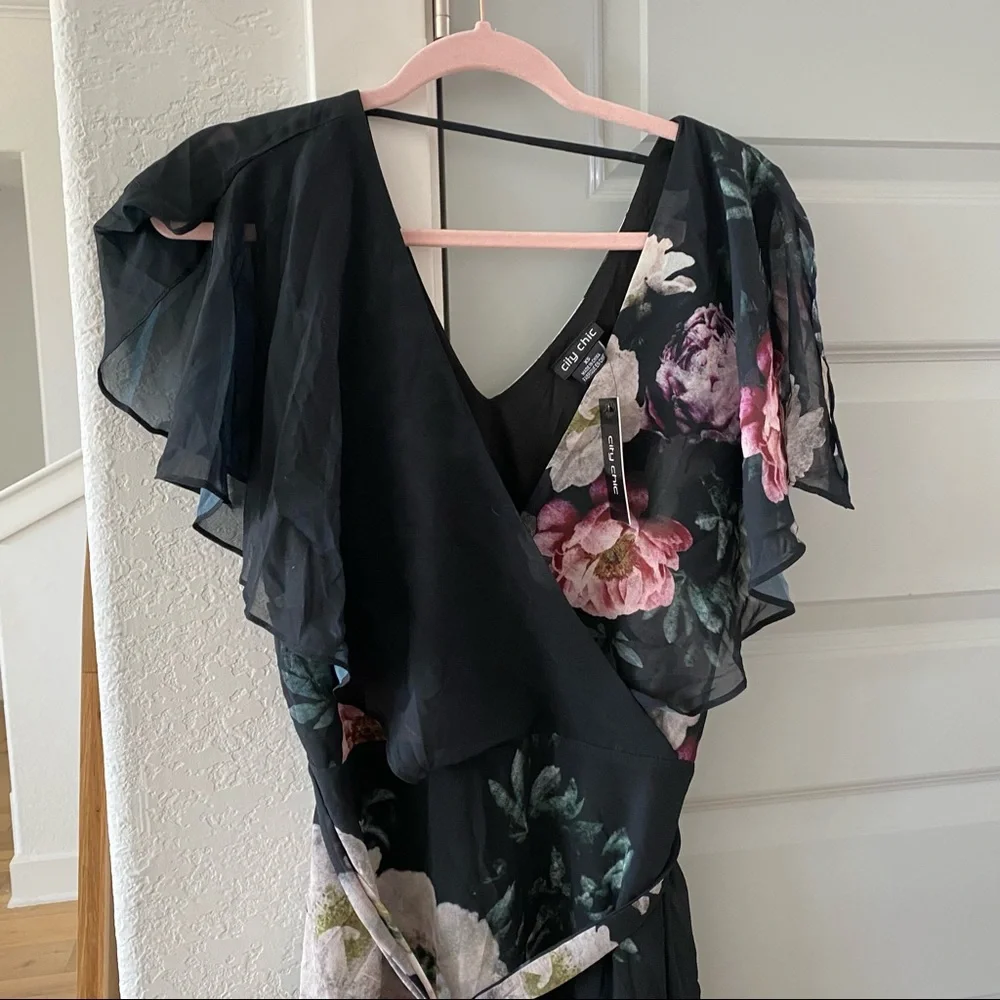 NWT City Chic Demask Floral Midi Wrap Dress - Picture 3 of 4